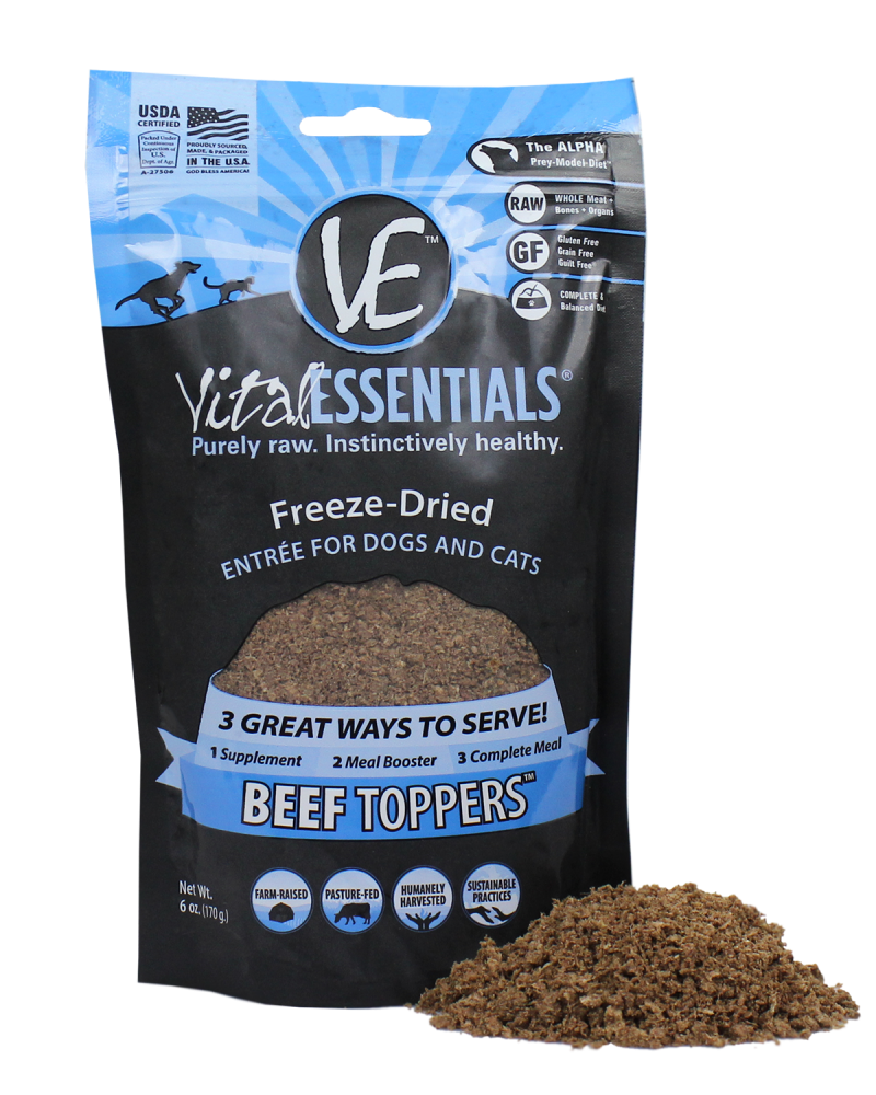 Vital Essentials Freeze Dried Beef Toppers for Cats and Dogs Food