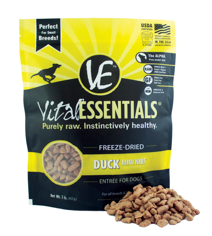Vital Essentials Freeze Dried Grain Free Duck Mini Nibs Entree for Dogs Food