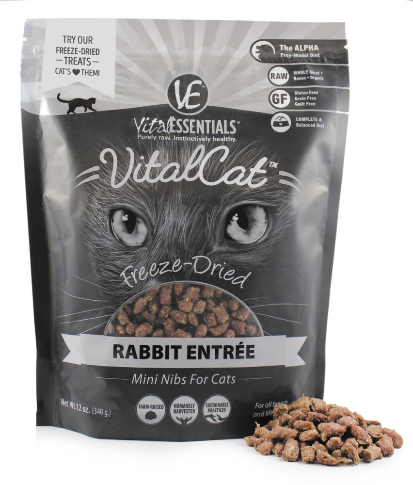 Vital Essentials Freeze Dried Grain Free Rabbit Mini Nibs Entree for Cats Food