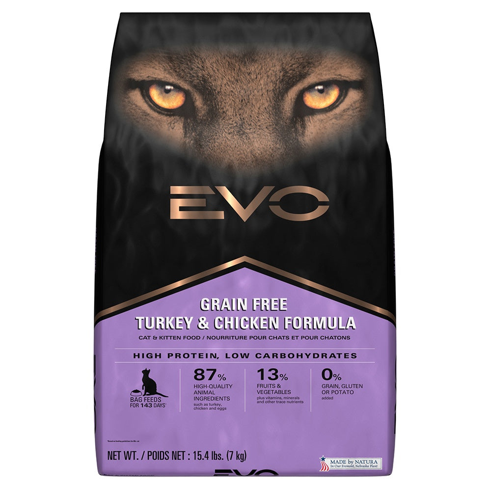 EVO Grain Free Turkey and Chicken Formula Dry Cat and Kitten Food