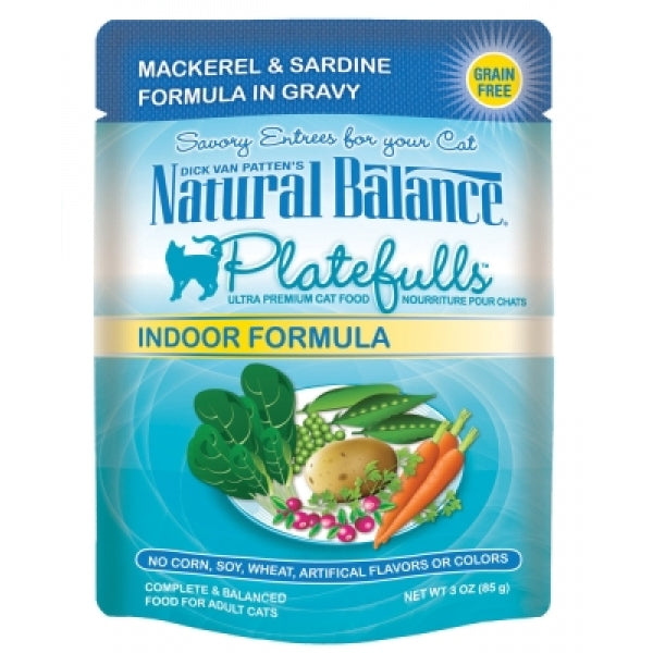 Natural Balance Platefulls Indoor Grain Free Mackerel and Sardine in Gravy Pouch Wet Cat Food