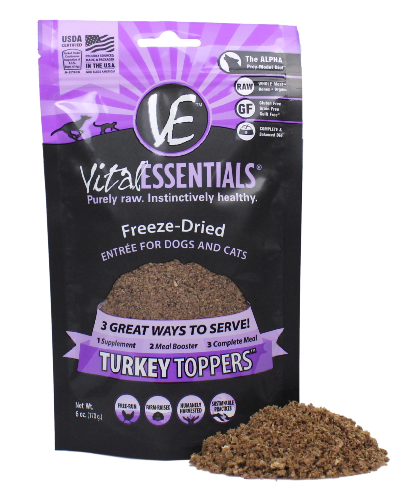 Vital Essentials Freeze Dried Turkey Toppers for Cats and Dogs Food