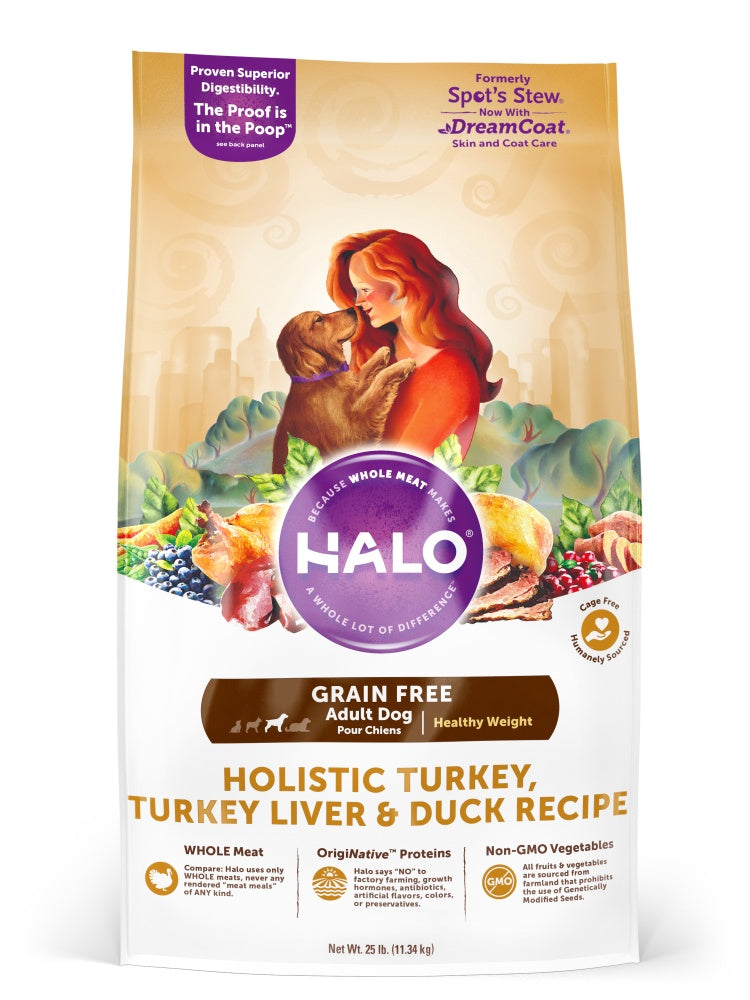 Halo Adult Healthy Weight Grain Free Holistic Turkey, Turkey Liver & Duck Recipe Dry Dog Food