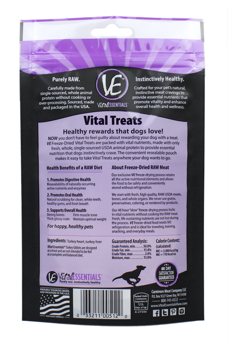 Vital Essentials Freeze Dried Turkey Giblets Vital Treats for Dogs