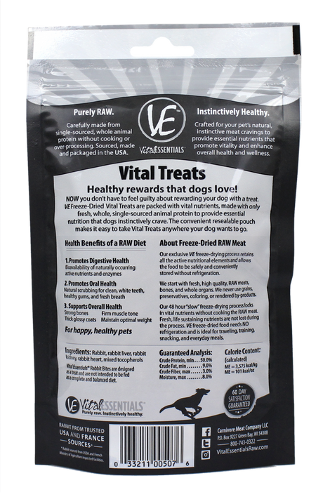 Vital Essentials Freeze Dried Rabbit Bites Vital Treats for Dogs