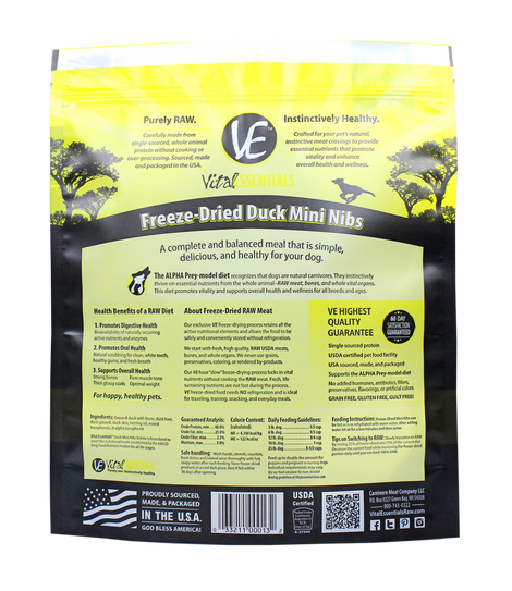 Vital Essentials Freeze Dried Grain Free Duck Mini Nibs Entree for Dogs Food