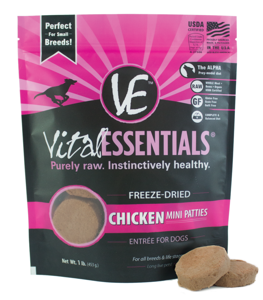 Vital Essentials Freeze Dried Grain Free Chicken Mini Patties Entree for Dogs Food