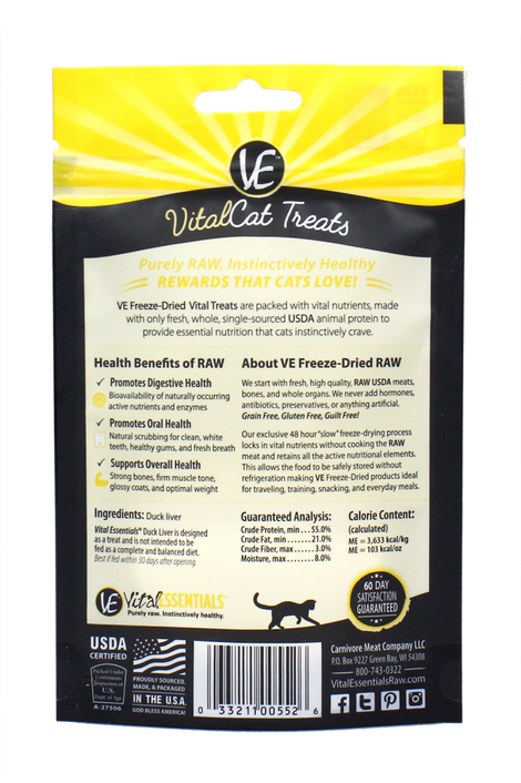 Vital Essentials Vital Cat Freeze Dried Grain Free Duck Liver Cat Treats