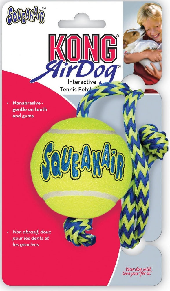 KONG AirDog Squeakair Ball with Rope Dog Toy