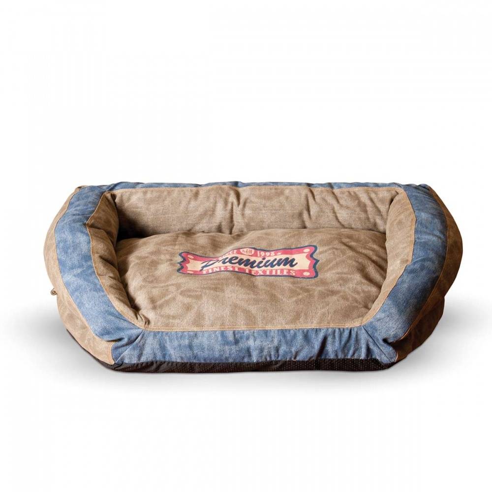 K&H Pet Products Vintage Premium Logo Bolster Brown & Blue Pet Bed