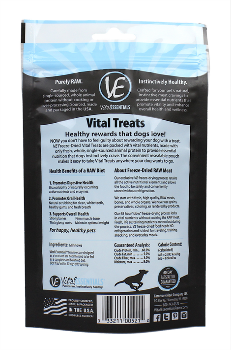 Vital Essentials Freeze Dried Grain Free Minnows Treats for Dogs