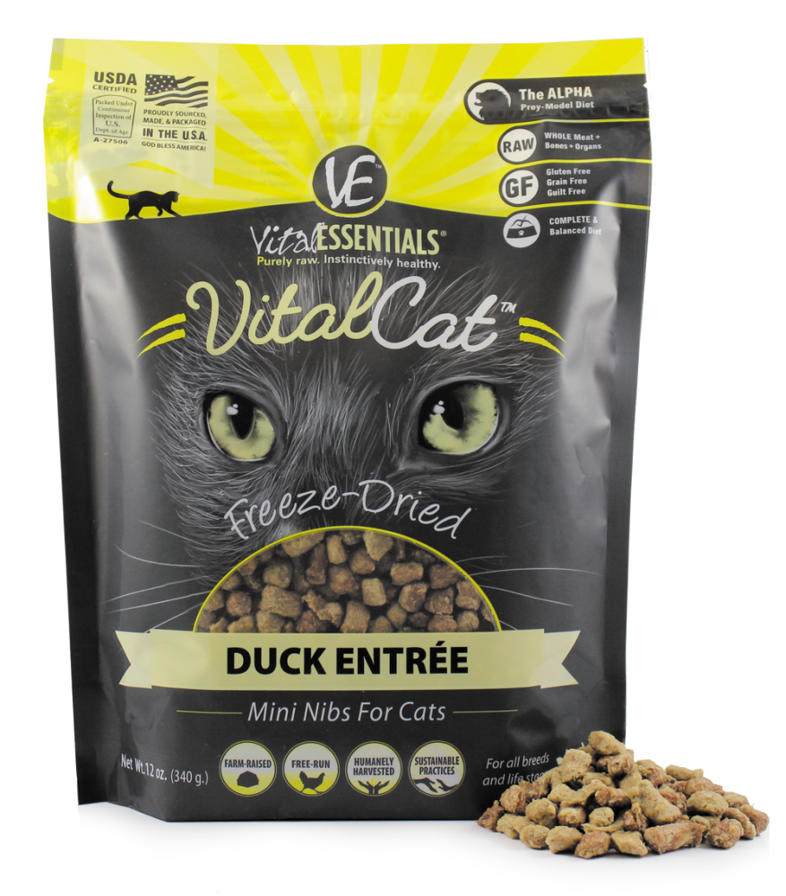 Vital Essentials Freeze Dried Grain Free Duck Mini Nibs Entree for Cats Food