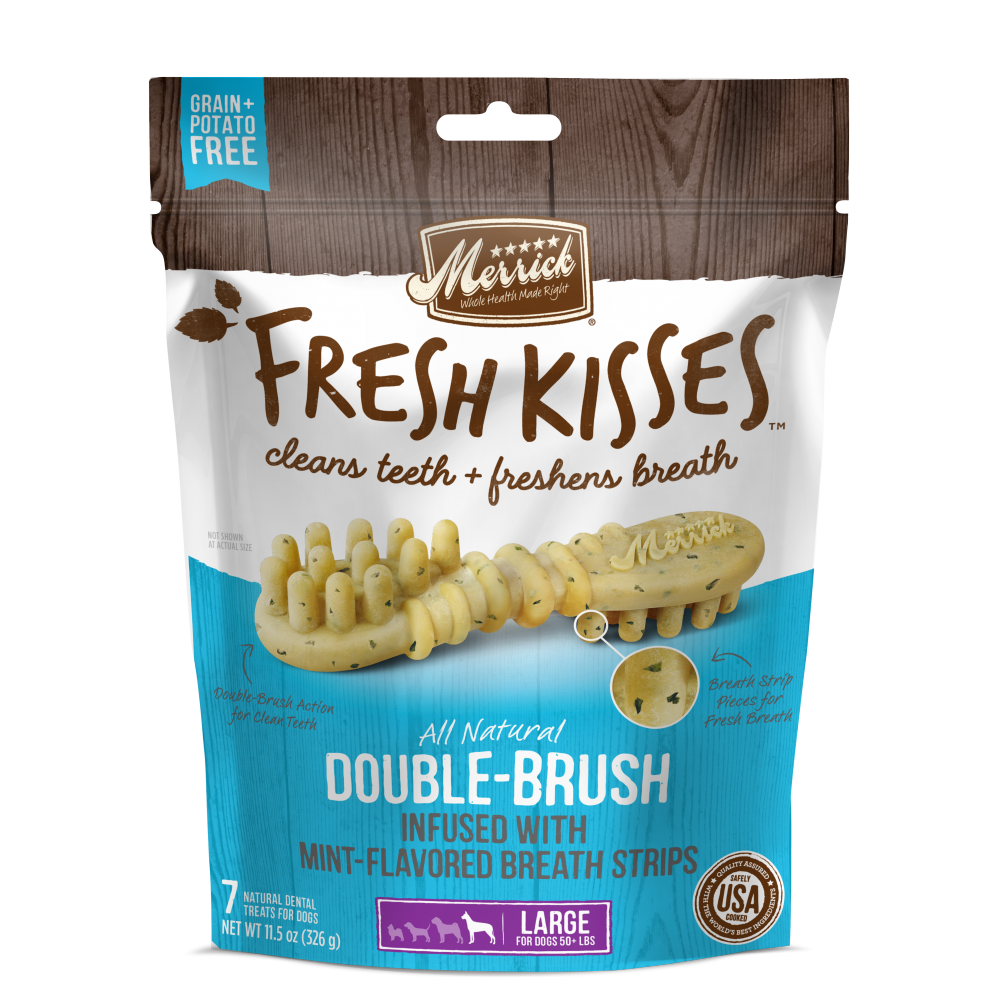 Merrick Fresh Kisses Grain Free Mint Breath Strips Large Dental Dog Treats