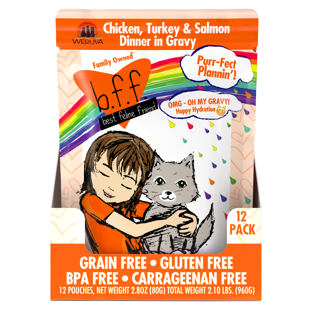 Weruva BFF Oh My Gravy Purr-Fect Plannin Grain Free Chicken, Tuna and Salmon in Gravy Wet Cat Food Pouch